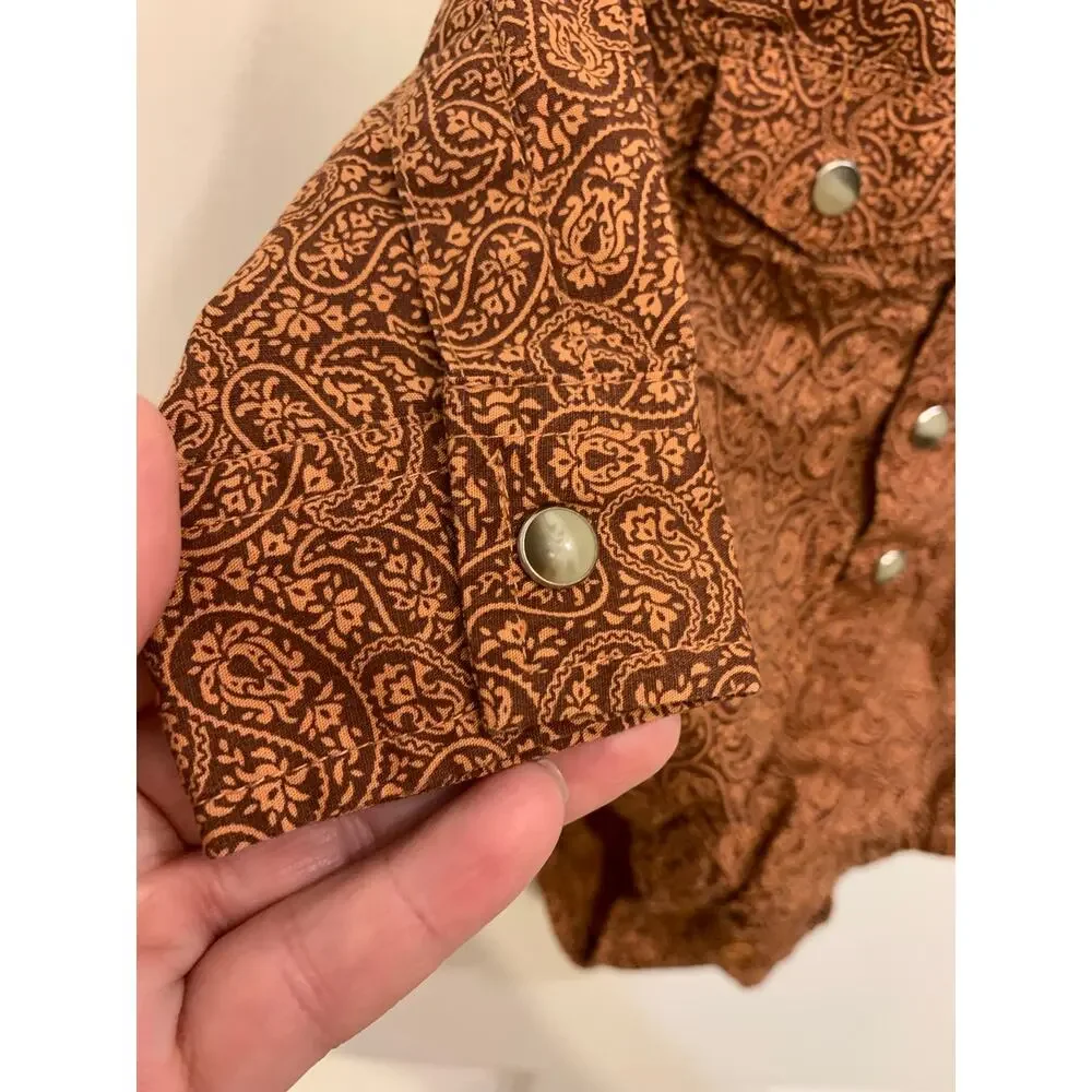Wrangler Infant Brown Paisley Button Up One Piece 0-3 Months. 3609